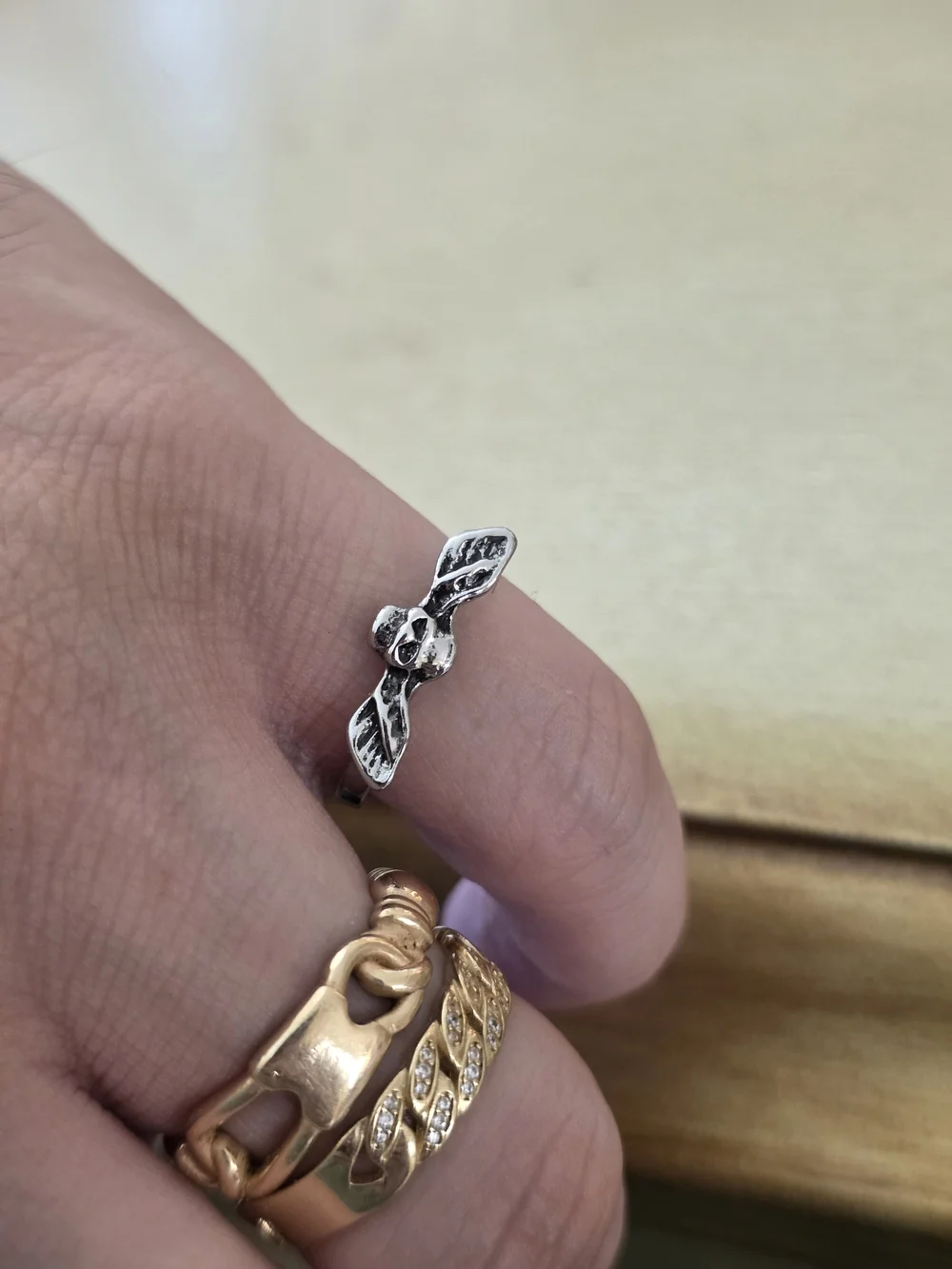 Silver Skull with Wings Ring -